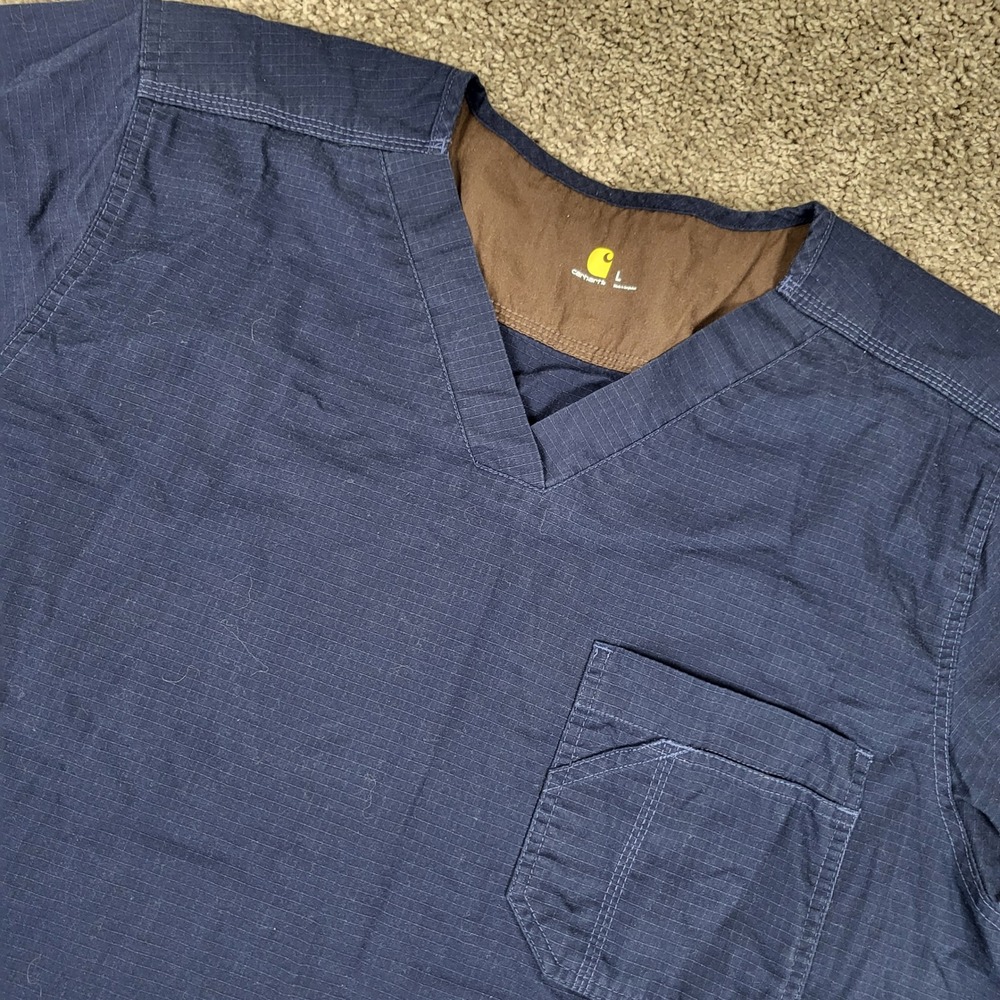 Carhartt Scrub Top Mens Large Navy Excellent Ripstop V-Neck C15108